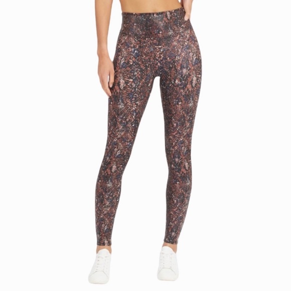 Spanx Faux Leather Snake Shine Leggings in Color Mocha Snake - Picture 2 of 5